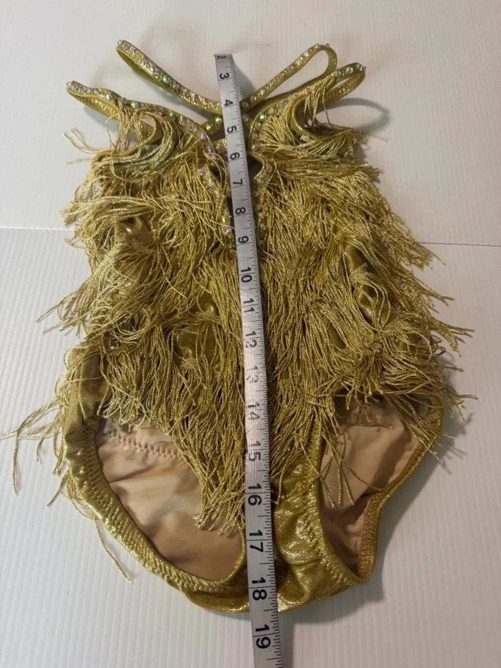 Glamorous flapper fringe solo dance costume gold ballroom MC-Medium child